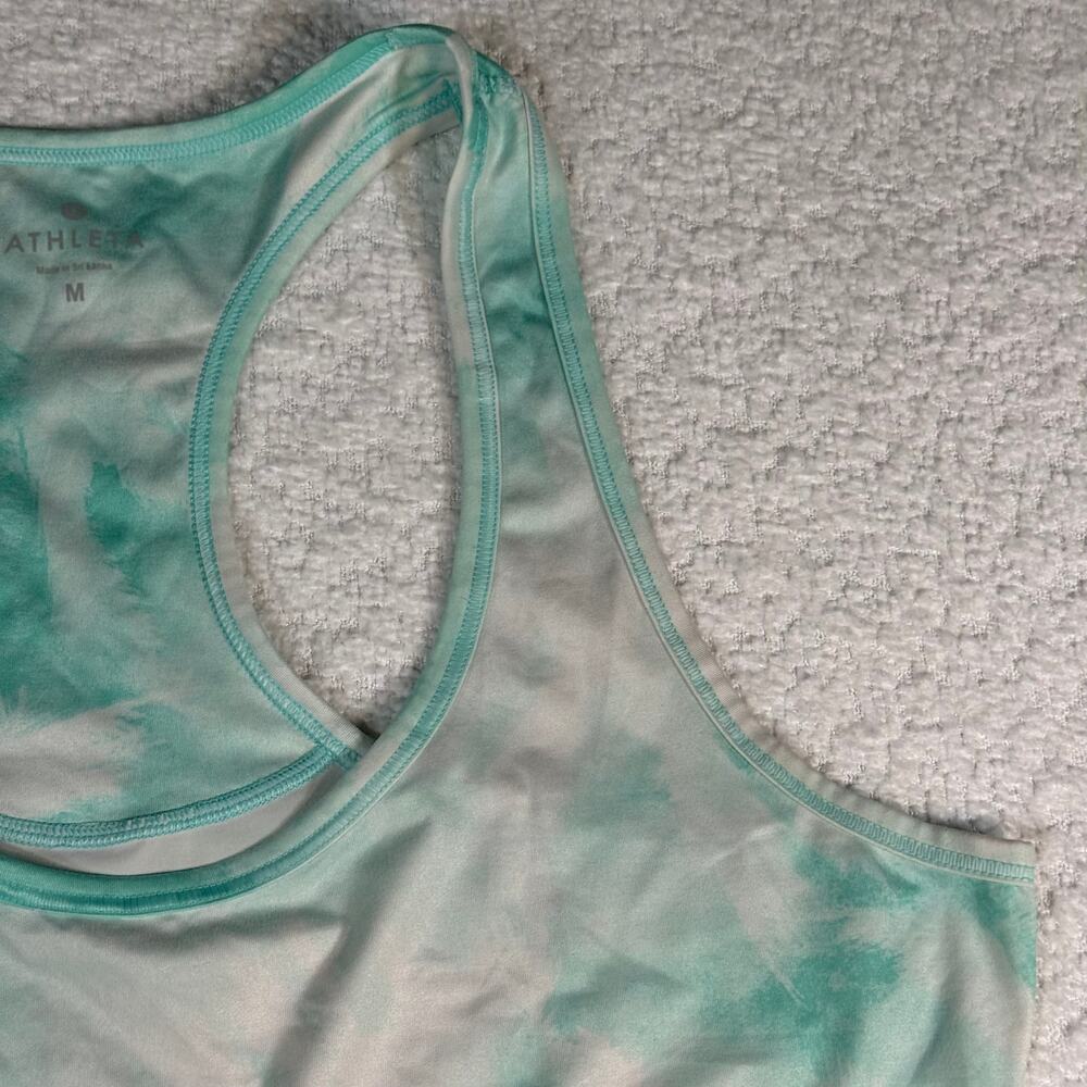 Athleta womens Chi Tank MED Sea Palm Print Aqua Blue White Racerback Shirt Top - Picture 3 of 8